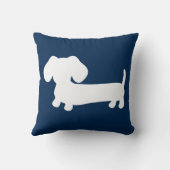 ネイビーピローミディアム上の白いダックシュント子犬 クッション (裏面)