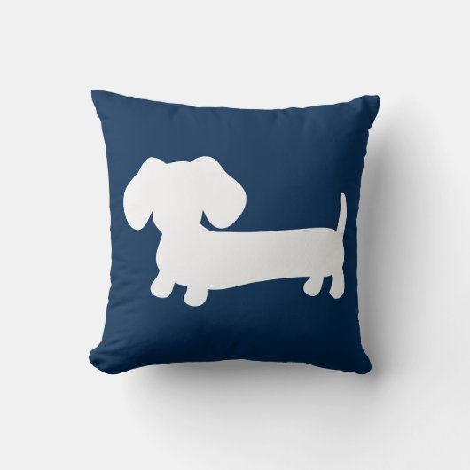 ネイビーピローミディアム上の白いダックシュント子犬 クッション (正面)