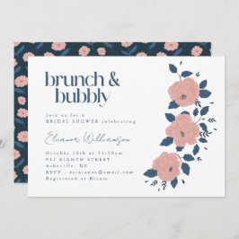 ネイビーピンクのガーデンフラワーブランチの泡立つシャワー 招待状