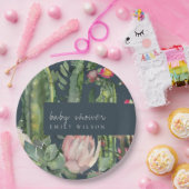 ネイビーピンクのフローラ砂漠のサボテンの葉ベビーシャワー ペーパープレート (パーティー)