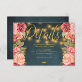 ネイビーピンクのロマンチックなローズの結婚式ゲスト詳細 エンクロージャーカード (正面/裏面)