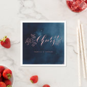 ネイビーピンクの書道応援素朴なフローラ スタンダードカクテルナプキン (インサイチュ)