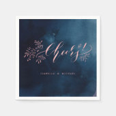 ネイビーピンクの書道応援素朴なフローラ スタンダードカクテルナプキン (正面)