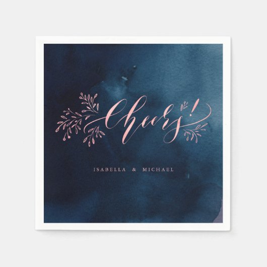 ネイビーピンクの書道応援素朴なフローラ スタンダードカクテルナプキン (正面)