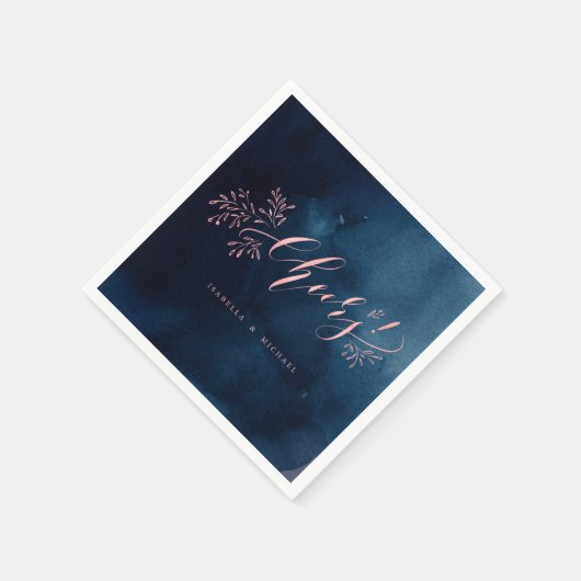 ネイビーピンクの書道応援素朴なフローラ スタンダードカクテルナプキン (角)