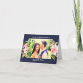 ネイビーピンクの水彩花結婚の写真 サンキューカード (正面)
