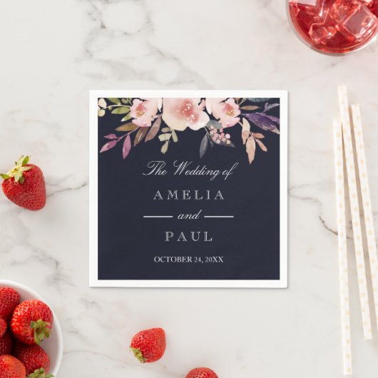 ネイビーピンクの水色の牡丹結婚のナプキン スタンダードカクテルナプキン (インサイチュ)