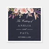 ネイビーピンクの水色の牡丹結婚のナプキン スタンダードカクテルナプキン (正面)