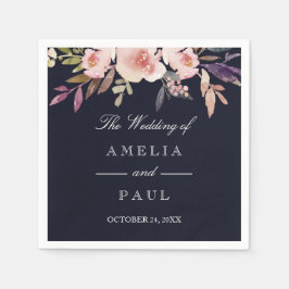 ネイビーピンクの水色の牡丹結婚のナプキン スタンダードカクテルナプキン