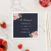 ネイビーピンクの水色の牡丹結婚のナプキン スタンダードカクテルナプキン (インサイチュ)