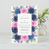 ネイビーピンクの豪華な夏の結婚式 招待状 (スタンド正面)