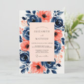 ネイビーピンクの鮮やかな夏の結婚式 招待状 (スタンド正面)