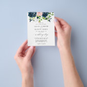 ネイビーピンクエレガントフローラ予算結婚式招待状 チラシ (手)