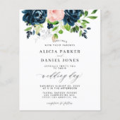 ネイビーピンクエレガントフローラ予算結婚式招待状 チラシ (正面)