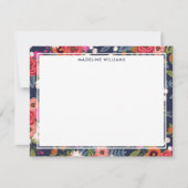 ネイビーピンクオレンジボー縁どホフローラ ノートカード (正面)