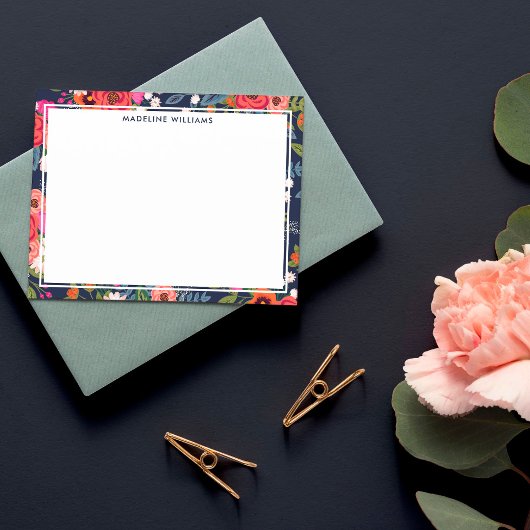 ネイビーピンクオレンジボー縁どホフローラ ノートカード