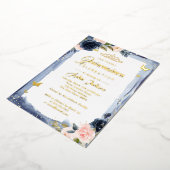 ネイビーピンクキンセアニェラフローラスパークルティアラフォイル 箔招待状 (回転した状態)