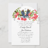 ネイビーピンクコーラルロベバードフォレストフェアレ結婚ーテル 招待状 (正面)