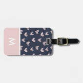 ネイビーピンクハートパーソナライズされたイニシャル ラゲッジタグ (正面横)