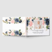 ネイビーピンクフォト悔やみや弔慰葬儀の水彩 ゲストブック (全面)