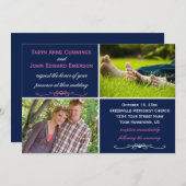 ネイビーピンクフォト結婚式招待状 招待状 (正面/裏面)