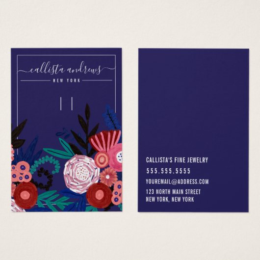 ネイビーピンクフローラカーシブキーチェーンディスプレイカード (正面&裏面)