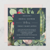 ネイビーピンクフローラデザートカッティ動物相ブライダルシャワー 招待状 (正面/裏面)