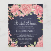 ネイビーピンクフローラ予算ブライダルシャワー招待 (正面)