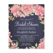 ネイビーピンクフローラ予算ブライダルシャワー招待