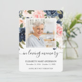 ネイビーピンクフローラ水彩葬儀祈りの言葉カード サンキューカード (スタンド正面)