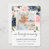 ネイビーピンクフローラ水彩葬儀祈りの言葉カード サンキューカード (正面)