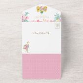 ネイビーピンクフローラ熱帯フラミンゴベビーシャワー オールインワン招待状 (外側)