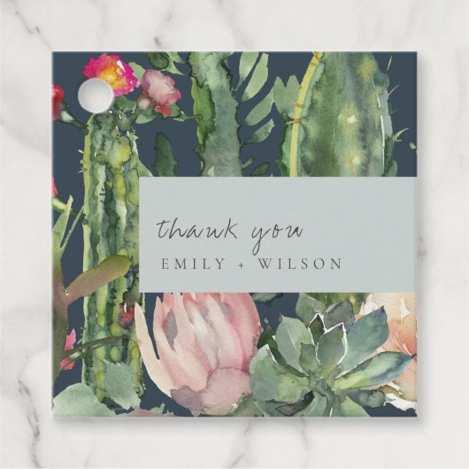 ネイビーピンクフローラ砂漠のサボテンの葉ありがとう フェイバータグ (正面)