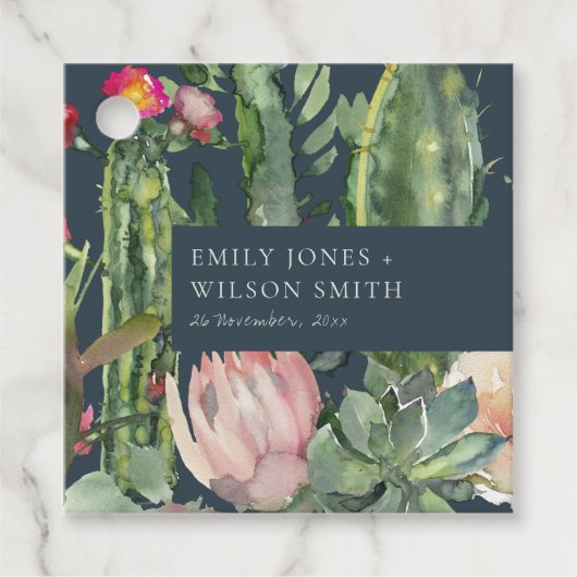 ネイビーピンクフローラ砂漠のサボテン結婚の葉 フェイバータグ (正面)