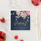 ネイビーピンクブルー金ゴールド牡丹フローラ任意の年齢誕生日 スタンダードカクテルナプキン (インサイチュ)