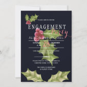 ネイビーピンクホリーベリー冬婚約パーティ 招待状 (正面)