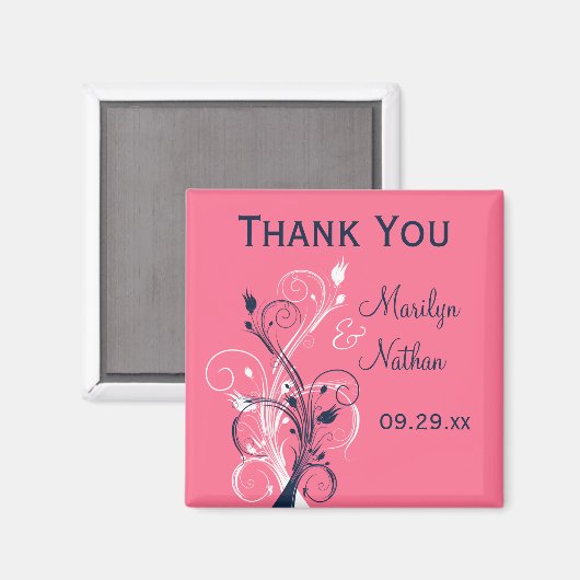 ネイビーピンクホワイトフローラ結婚式の引き出物磁石 マグネット (正面/裏面)