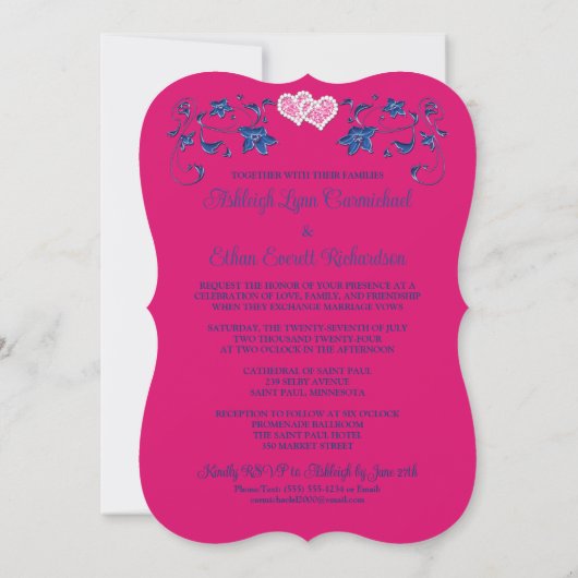 ネイビーピンクラブハート結婚式招待状 招待状 (裏面)