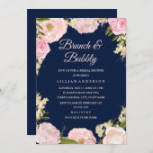 ネイビーピンクローズブランチ&バブリーブライダルシャワー 招待状 (正面/裏面)