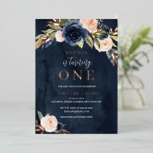 ネイビーピンクローズ金ゴールドフローラガール1st誕生日 箔招待状 (立ち正面)