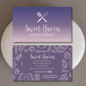 ネイビーピンク勾配料理用具ベーカリー 名刺