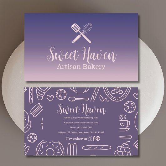ネイビーピンク勾配料理用具ベーカリー 名刺