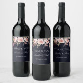 ネイビーピンク水彩牡丹結婚のワインラベル ワインラベル (ボトル)