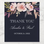 ネイビーピンク水彩牡丹結婚のワインラベル ワインラベル (シングルラベル)