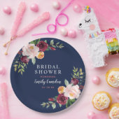 ネイビーピンク素朴クブルゴーニュフローラブライダルシャワー ペーパープレート (パーティー)