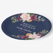 ネイビーピンク素朴クブルゴーニュフローラブライダルシャワー ペーパープレート (アングル)