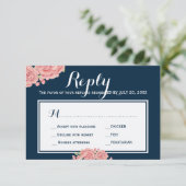 ネイビーピンク結婚ピーニーのレスポンスミール選択RSVP 出欠カード (スタンド正面)