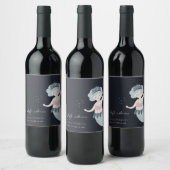 ネイビーピンク赤面ブルー小さな人魚ベビーシャワー ワインラベル (ボトル)