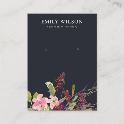 ネイビーピンク金ゴールドブルゴーニュバラフローライヤリングディスプレイ 名刺 (正面)