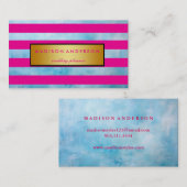 ネイビーピンク&ホワイトシックストライプ金ゴールド 名刺 (正面/裏面)